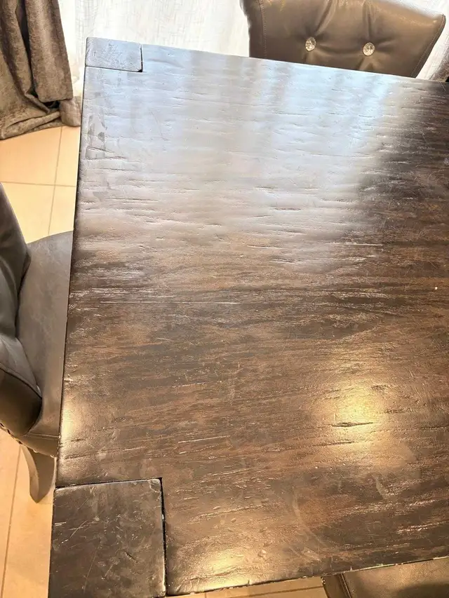 Dining Table Set – Brown Wood Table & 6 Gray Leather Chairs in Dining Tables & Sets in Markham / York Region - Image 5
