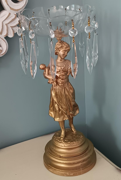 Vintage gilded, crystal and glass candle holder - lamp base, View more
