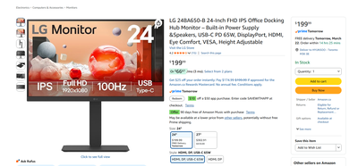 LG 24” USB-C Office Monitor (24BA650) – New in Box – $130, View more