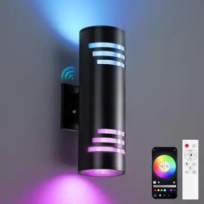 Outdoor Wall Light RGB Porch Lights with Remote, Dawn to Dusk Ou, View more