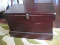 Antique pine blanket box w/ original paint, paper liner & brass