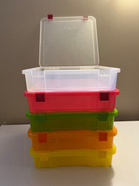 5 stackable storage containers 14x14x3 $25