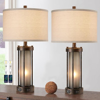 set of 2 Table Lamps with white fabric shades