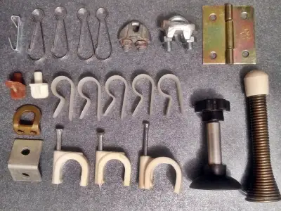 Lot of useful stuff for home renovation - hinges holders pins.., View more