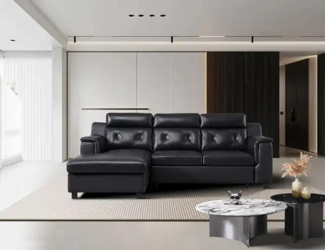 Genuine Top Grain leather sectional Sofabed & chaise & Storage in Couches & Futons in Vancouver - Image 6