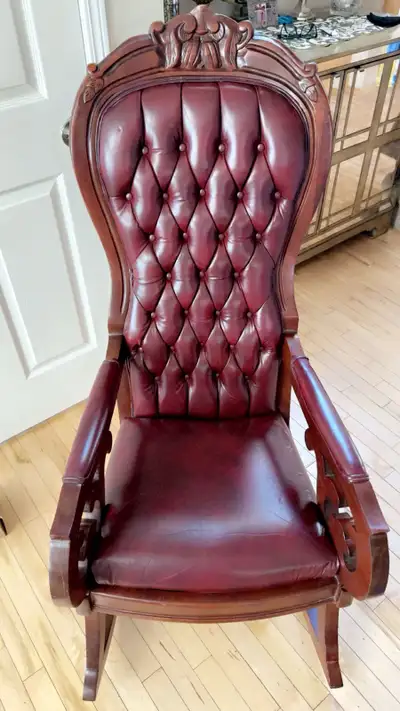 Vintage Antique leather rocking chair, View more