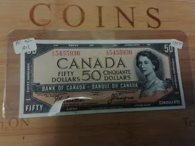 1954 Canada $50 Banknote BC-42a AU $175 Canada. Bank of Canada. 1954-1967 Issue. 50 Dollars Type 195...