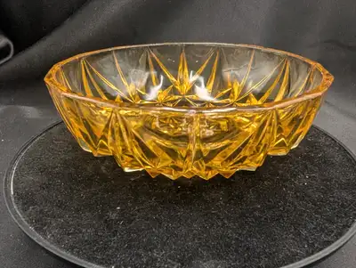 Vintage Amber Pressed Glass 5 1/2 Inch Bowl, View more