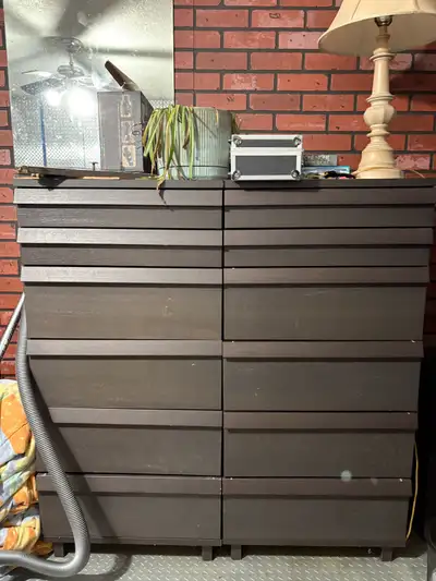 Two used gray tall-boy Ikea dressers, View more