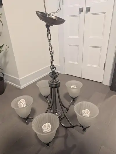 Luminaire suspendu à 5 lumières – Fini nickel brossé, View more