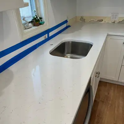 $30 Sqft Quartz Kitchen Countertops | Island + Backsplash, View more