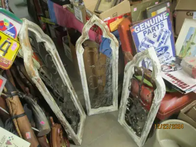 SOLID WOOD SHABBY CHIC ARCH WINDOW FRAME $50 WROUGHT IRON INSERT, View more