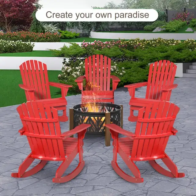 Outsunny Wooden Adirondack Rocking Muskoka Chair with Slatted Wo in Chairs & Recliners in Markham / York Region - Image 9