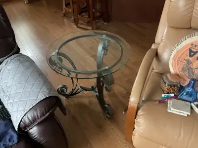 Glass top end tables and sofa table, View more