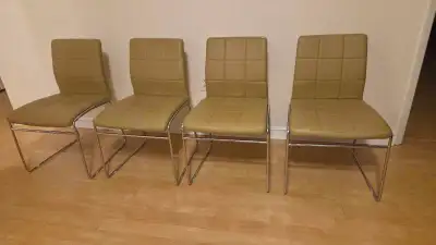 4 dining chairs for sale. Frames are in excellent condition structurally. Some wear on the upholster...
