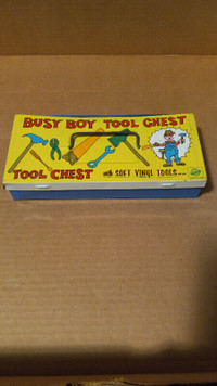 Vintage Tin Box Busy Boy Tool Chest- Vinyl Tools 1960's excellen