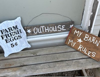 Three Rustic Hand Made Wood Signs - Farm Fresh Eggs and more
