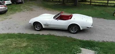 4 speed, numbers match 350 cu. In. White with red interior, chrome Bumpers, good frame, new paint, c...