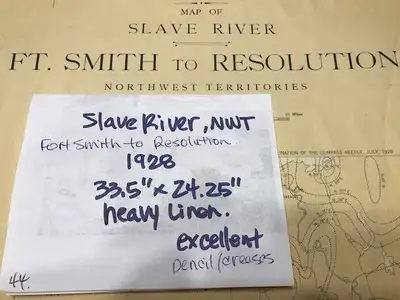 Slave River NWT. Fort Smith to Resolution heavy linen map This map was printed in 1928, it is an ORI...
