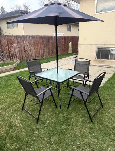 6 piece Patio Table & Chairs set with Umbrella LIKE NEW , View more