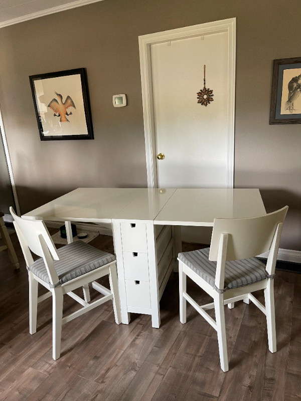 Ikea Gate Leg (folding) Table w Storage drawers and 4 Chairs Dining