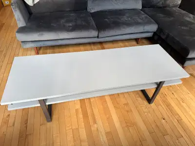 Long coffee table with storage space underneath (158cmx55cm). Few little scratches on top (see pictu...