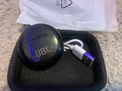 Very portable wireless Bluetooth earbuds.