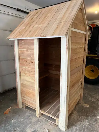 Wood shelter or shack, View more