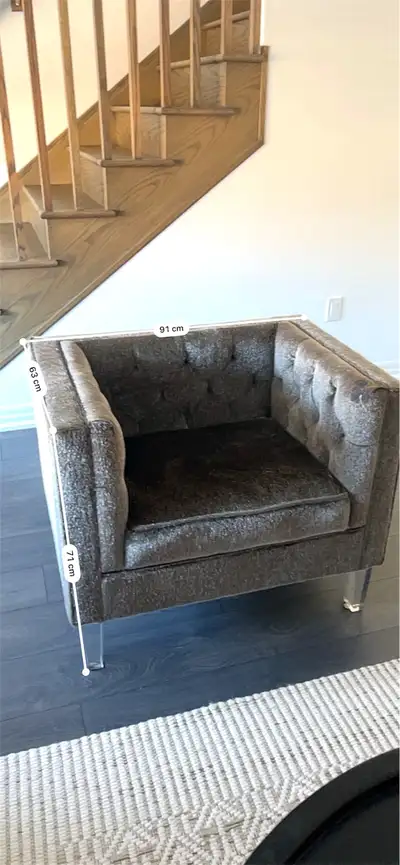 Modern Tufted Velvet Accent Chair – Acrylic Legs. $225 OBO, View more