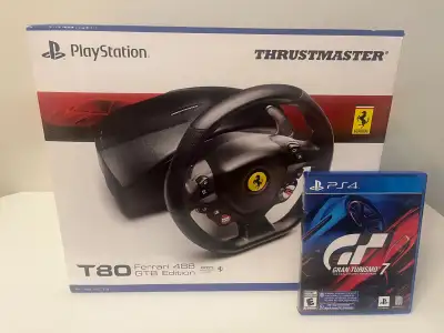 Thrustmaster T80 Racing Wheel Ferrari 488GTB Edition for PS5/PS4. Assembled and played once. Like ne...