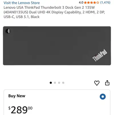 Lenovo USA ThinkPad Thunderbolt 3 Dock Gen 2 135W , View more