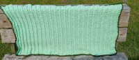 Hand-knit light green mock cable baby blanket for sale