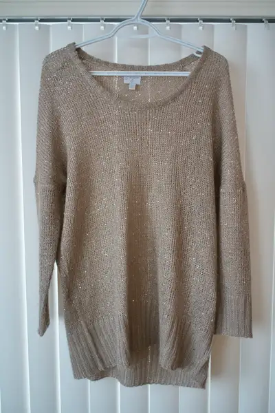 John + Jenn pullover sweater from Holt Renfrew. Champagne color with sequins. Fits small to large.