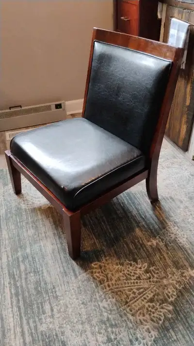 It's large chair. Faux leather. Sturdy. The price is free. I won't deliver it. You need to come and...