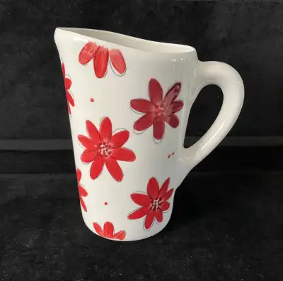 Porcelains Weilbrenner Lebeau White Milk Jug Pitcher Red Flowers, View more