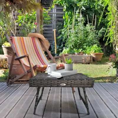  Outdoor Rattan Foldable End Table, Metal Frame Patio Wicker Tab, View more