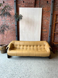 1970s Brazilian MP97 Wood and Leather Sofa by Percival Lafer