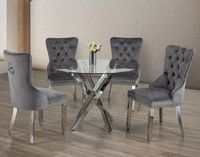 Round Glass Top Dining Table with Velvet Chairs affordable price