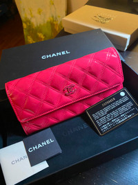 CHANEL  Enamel Leather Matelasse Long Wallet Pink