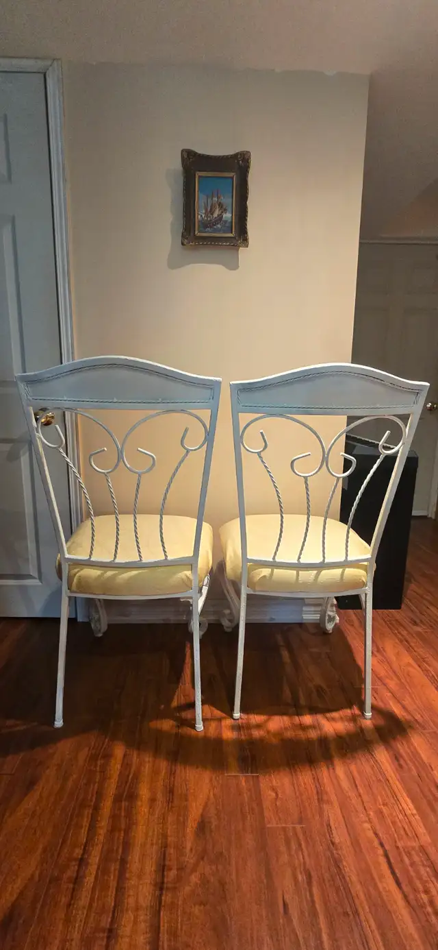Two White Metal Frame with Yellow Cushion Chairs63234753877121121