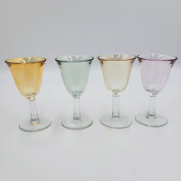 Vintage Small Glass Set Colored Shot Sherry 1960s MCM Stemmed Se