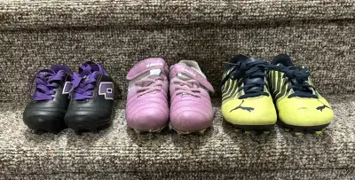 Kids soccer cleats, various sizes. Smoke free home Black- size 10t / SOLD Purple- size 12t / $15 Yel...