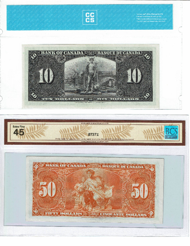 1937 $10 & $50 Bank of Canada Banknotes, Graded as shown in Hobbies & Crafts in City of Toronto - Image 2