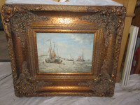 Peinture huile sur bois avec scène 'marine', signé: P. Edvinson