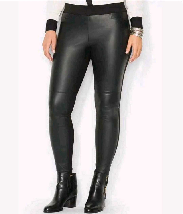 RALPH LAUREN Faux Leather Front Ponte Panel Black Pants (B1)  in Women's - Bottoms in Winnipeg
