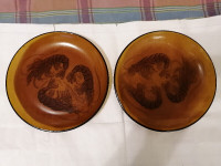 2 Amber Glass with Frosted Shrimp Design Plates
