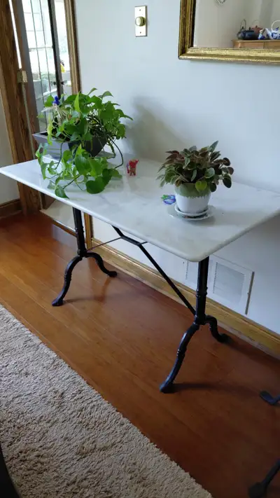 Marble Top Table with Wrought Iron Legs, View more