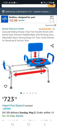 Carousel Sliding Shower Chair Tub Transfer Bench w/ Swivel seat