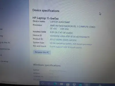 Windows 10 Home version 1909 Ports: 2 USB 2, SD card reader, Internet RJ45, HDMI Power cord included...