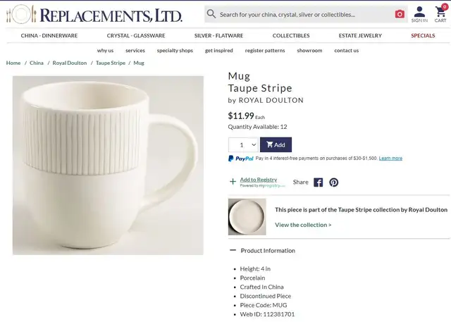 Royal Doulton Ellen Degeneres Taupe Stripe Mugs (8)